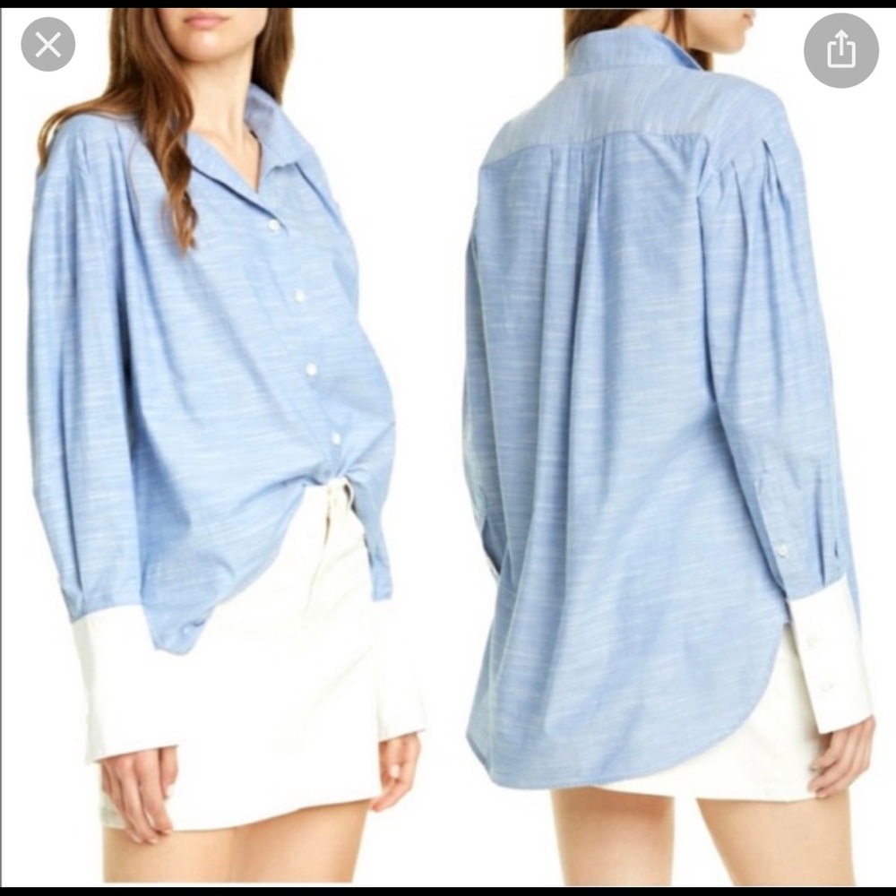 FRAME Oxford Blue Pleated Shirt